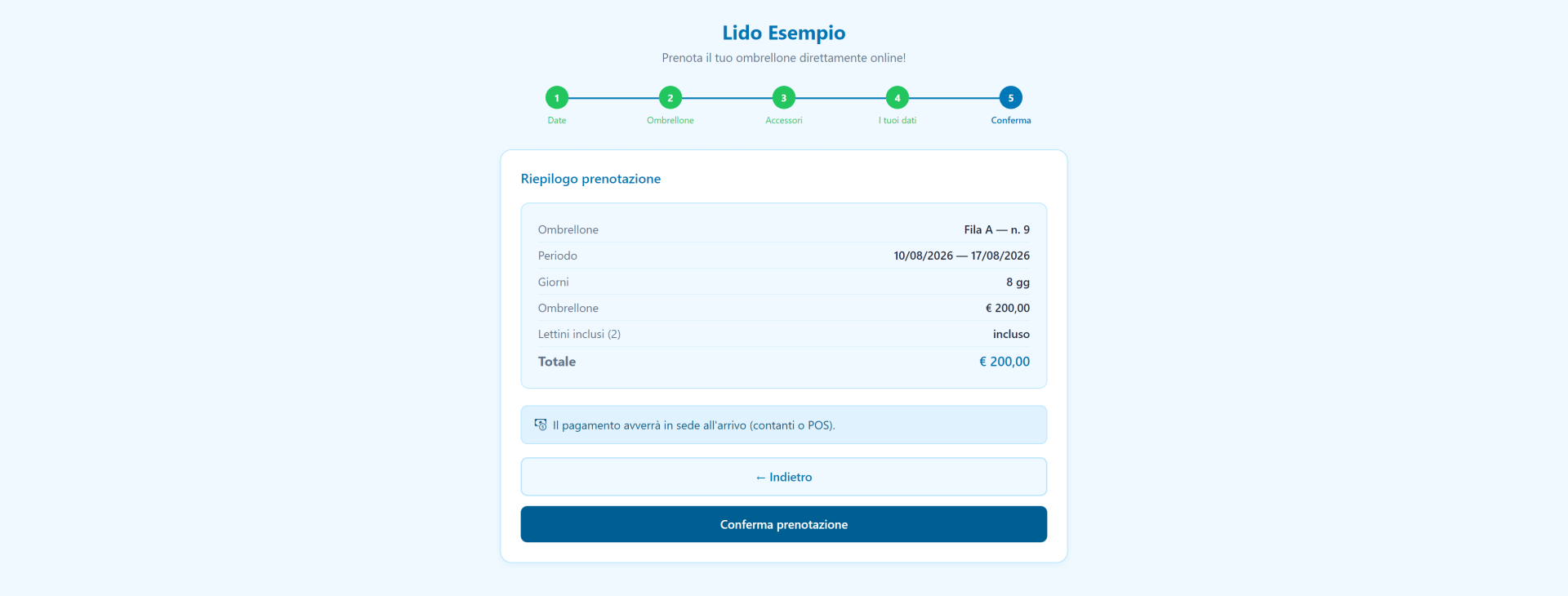 Riepilogo e pagamento
